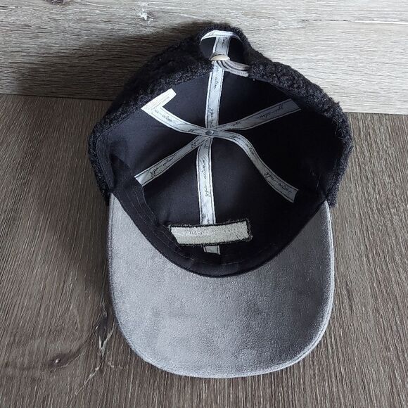 Zyia Active Hat Black Sherpa Gray suede Bill Adjustable Strapback Cap - Picture 5 of 6